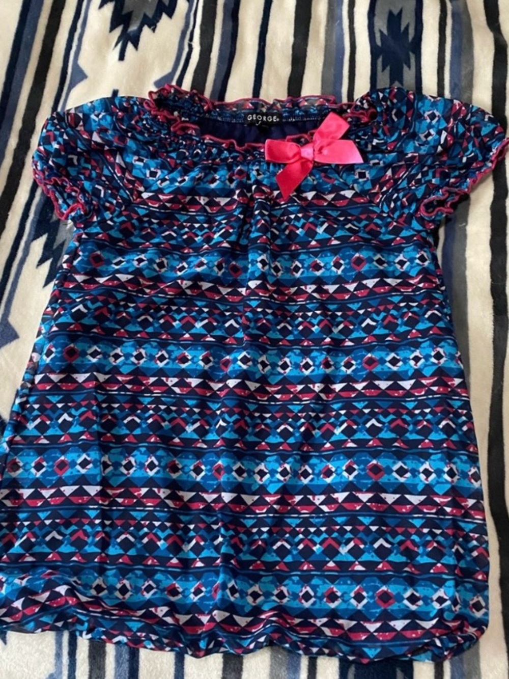 George Girls' Blue & Pink Geometric Short Sleeve Tee